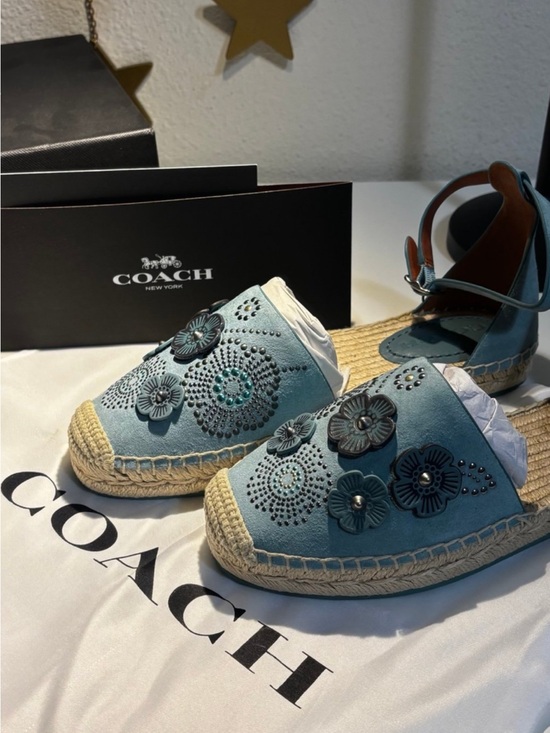 Coach Shoes - Coach Women's Blue Floral tea rosesEspadrille Slip-On Shoes NWBox